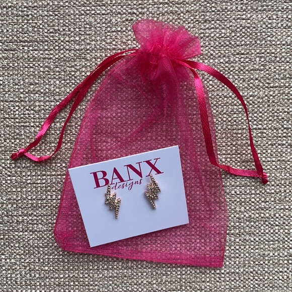 Rose Gold Lighting Bolt Pavé Stud Earrings - Picture 3 of 3